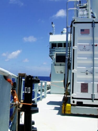 Photo: Exterior of shipping container on deck