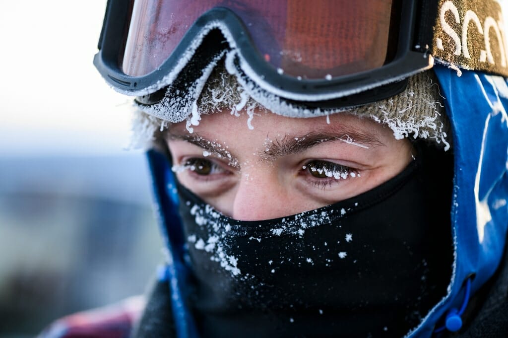 Icicles are visible on the eyelashes and clothing of graduate student Brian Zimmerman. Temperatures at sunrise on University Bay hovered around minus 24-degrees Fahrenheit and students bundled up to keep warm.