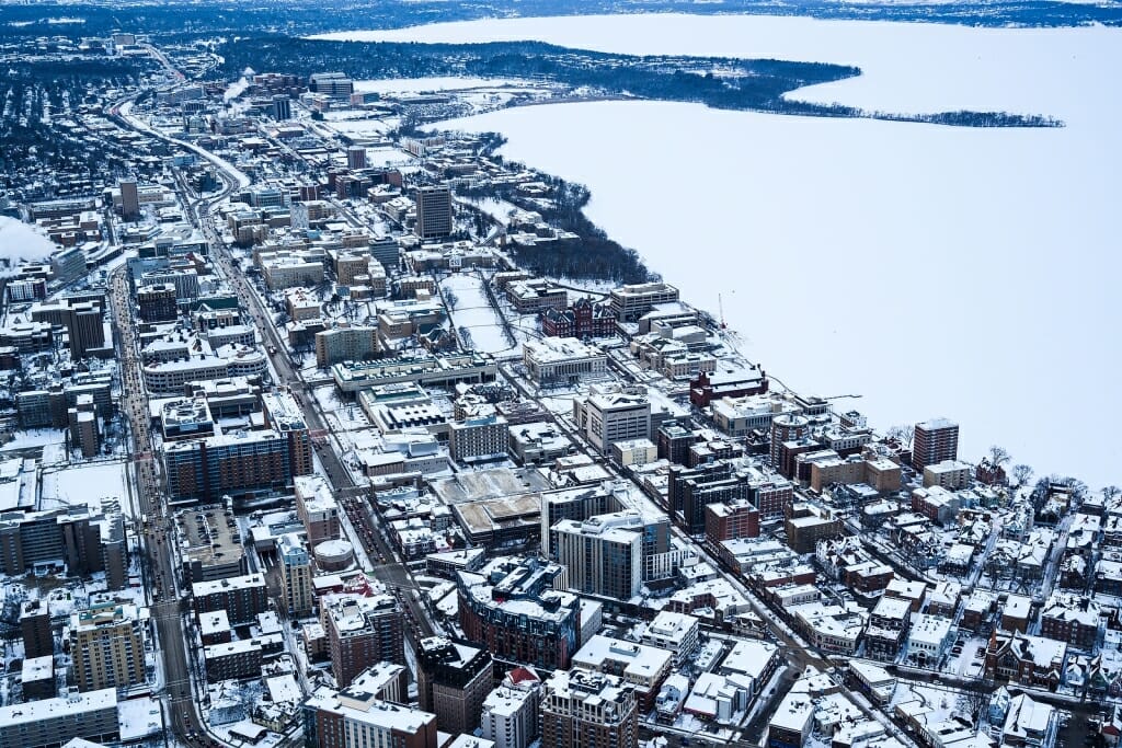 Photo: Aerial view of campus and surrounding area