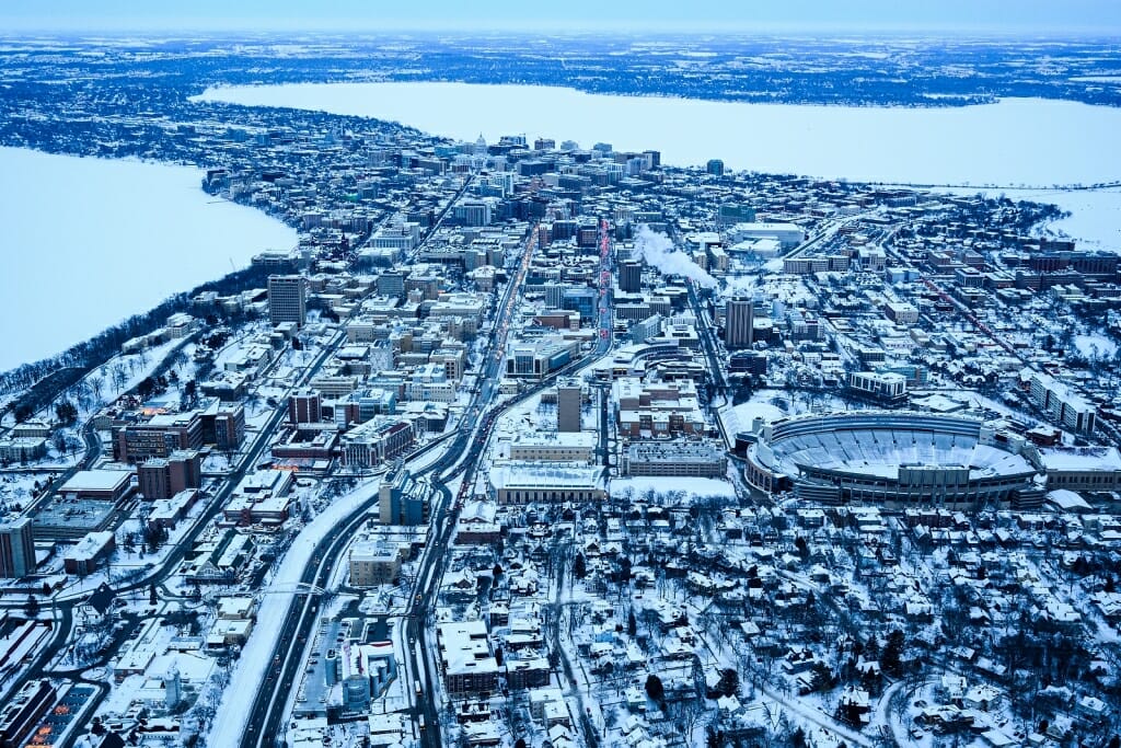 Photo: Aerial view of campus traffic