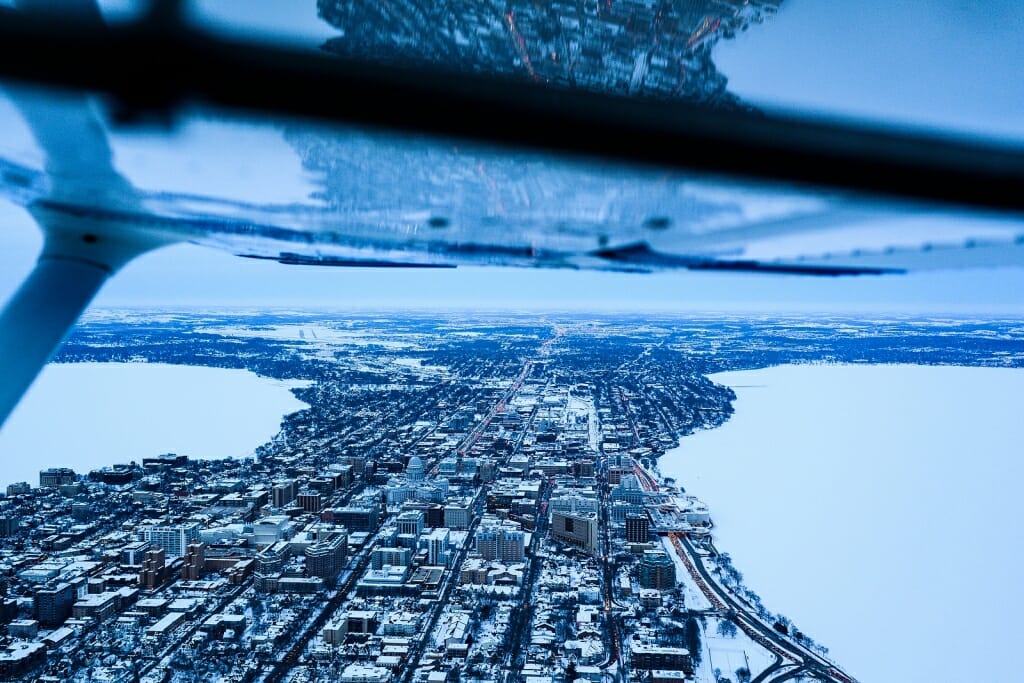 Photo: View out the window of the plane