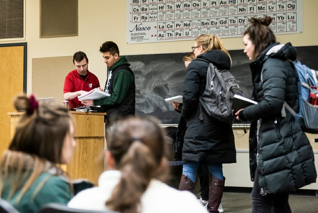 Photo: Students lining up to talk to Matt