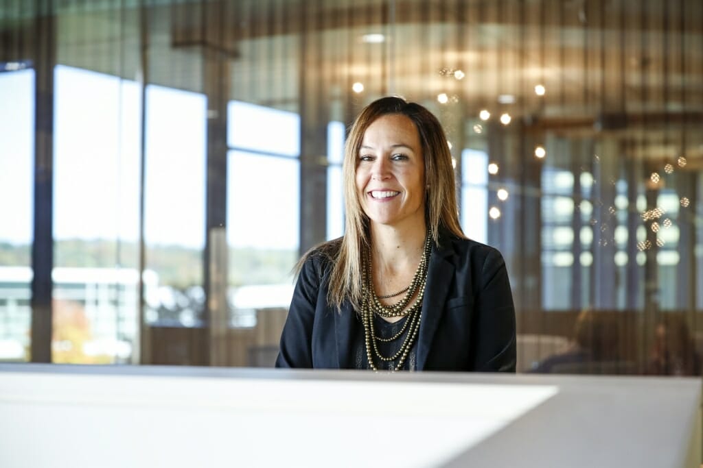 Photo: Gina Bryan in the lobby of the nursing building.