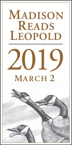 Photo: Text "Madison Reads Leopold 2019 March 2" and drawing of 2 loons