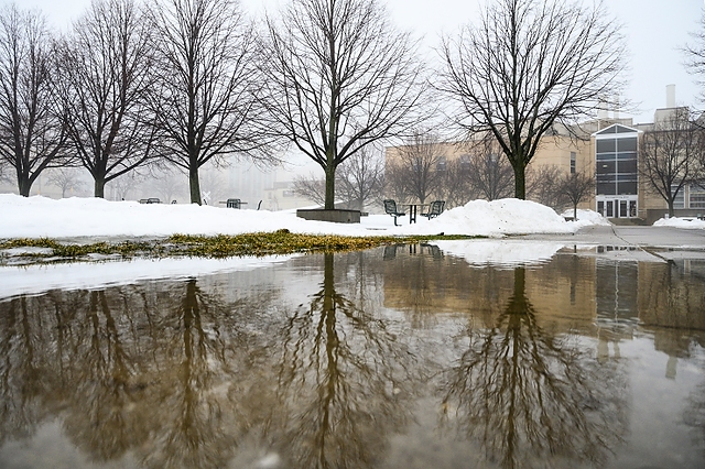 Photo: Big puddle on the UW-Madison Engineering Mall.