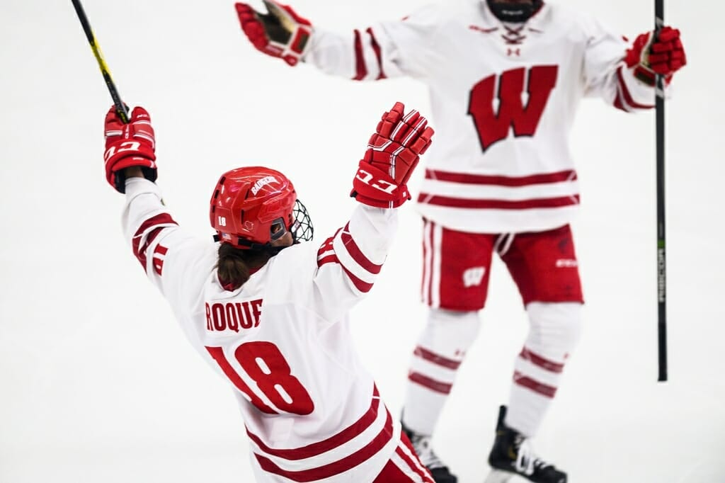 Roque (18) and a teammate had a lot to celebrate during the game.