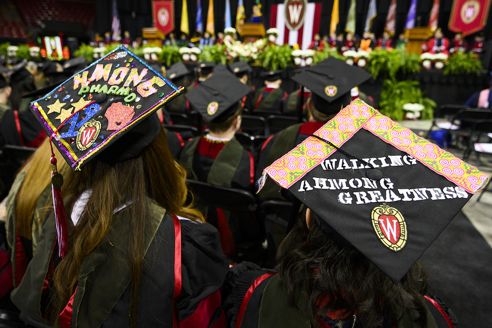 Photo of mortarboards reading 