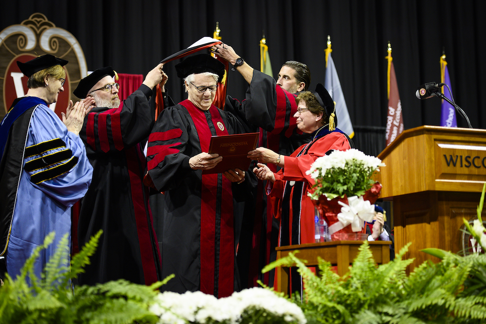 Photo of Steve Miller receiving his honorary degree.