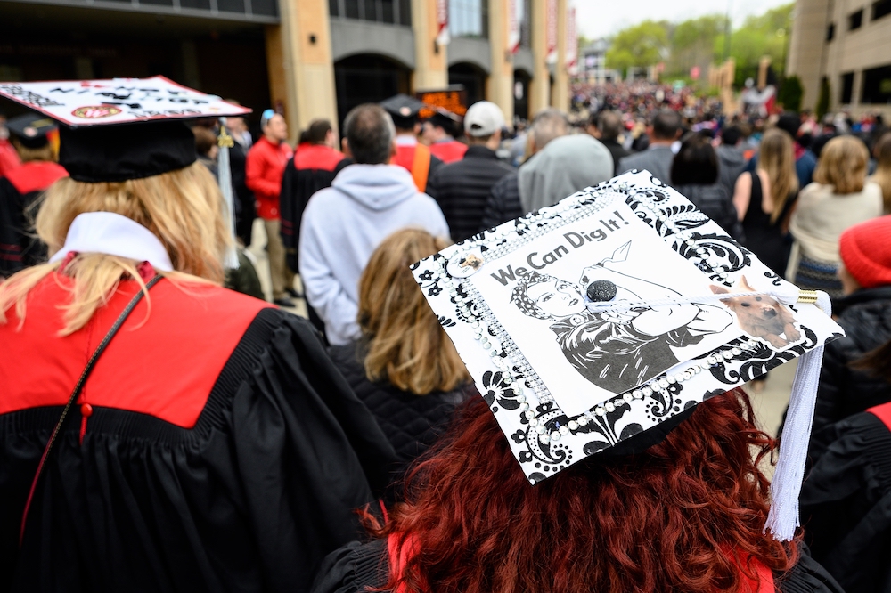 Photo of mortarboard with Rosie the Riveter labeled 