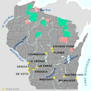 Image: Map of Wisconsin with cities marked