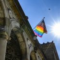 Photo of the Pride Flag flying above Memorial Union