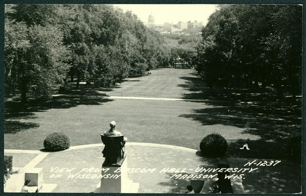 Photo: Bascom Hill looking down from Bascom Hall with Lincoln statue in foreground