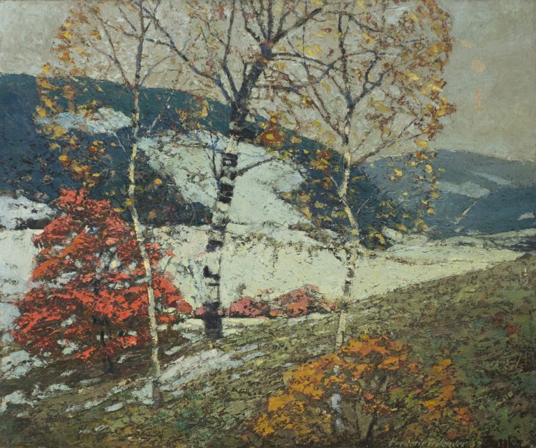 Painting: Landscape of trees in winter