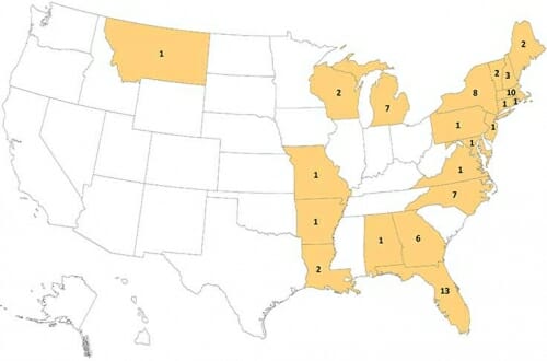 Photo: Map of states and number of cases in each