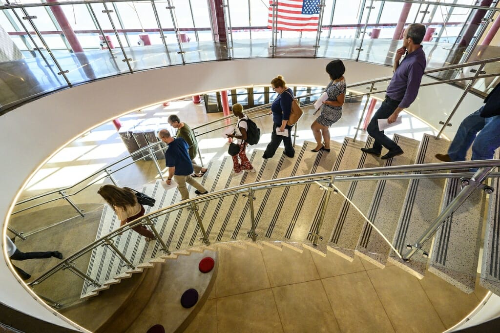 Photo: People walking down stairs