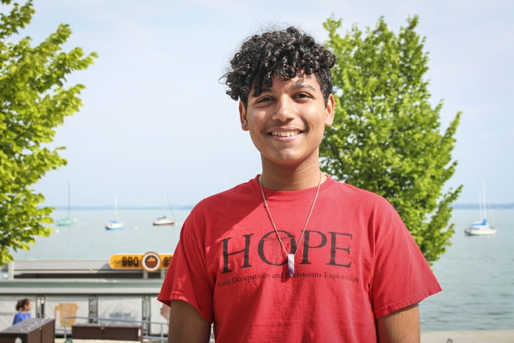 Photo: Yanci Almonte Vargas stands on the Memorial Union Terrace.