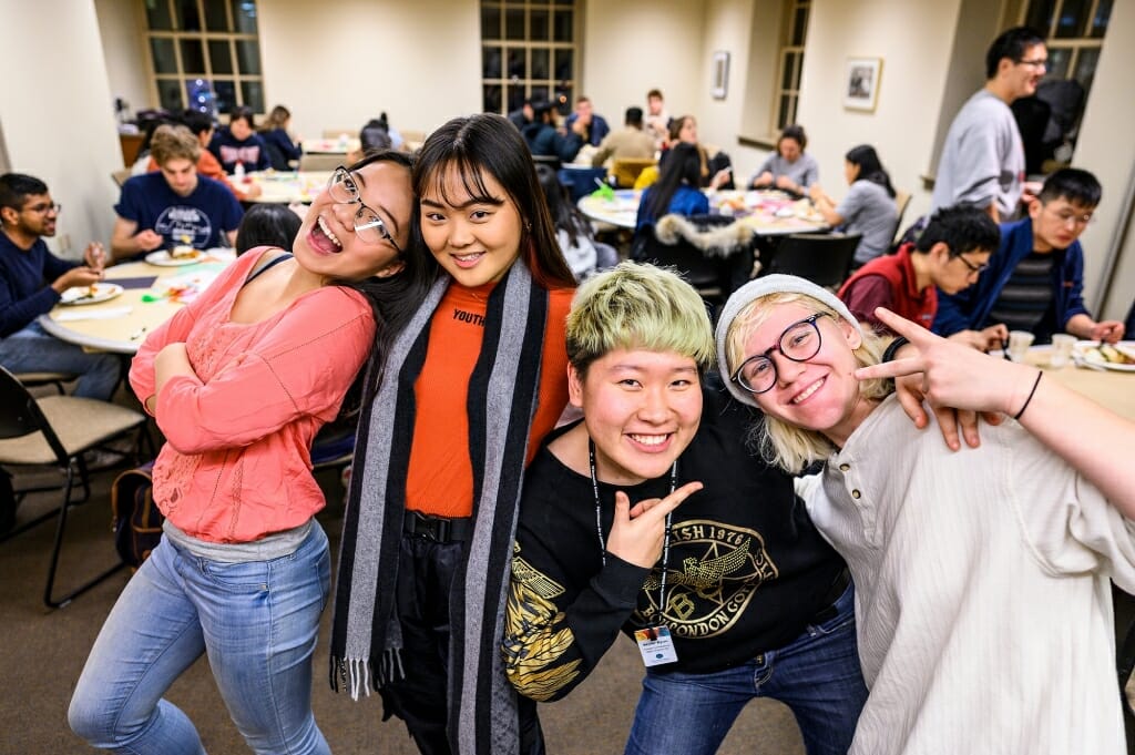 Photo: Left to right, Wisconsin Union Directorate (WUD) Global Connections committee members Huong Ngyugen, Emily Bian, Skyler Byun and Nat Meyer get in the spirit.