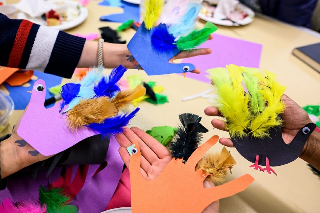 Photo: Handmade turkey-themed cards are displayed.