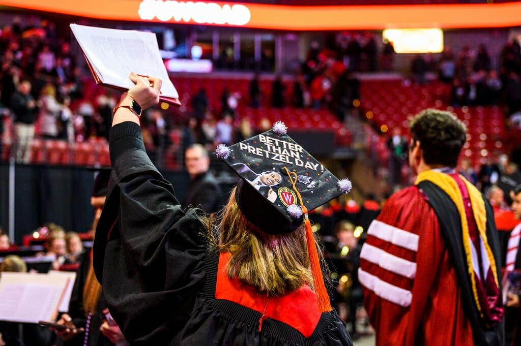 Photo of mortarboard with a photo of Stanley from "The Office" and the words "Better than Pretzel Day!"