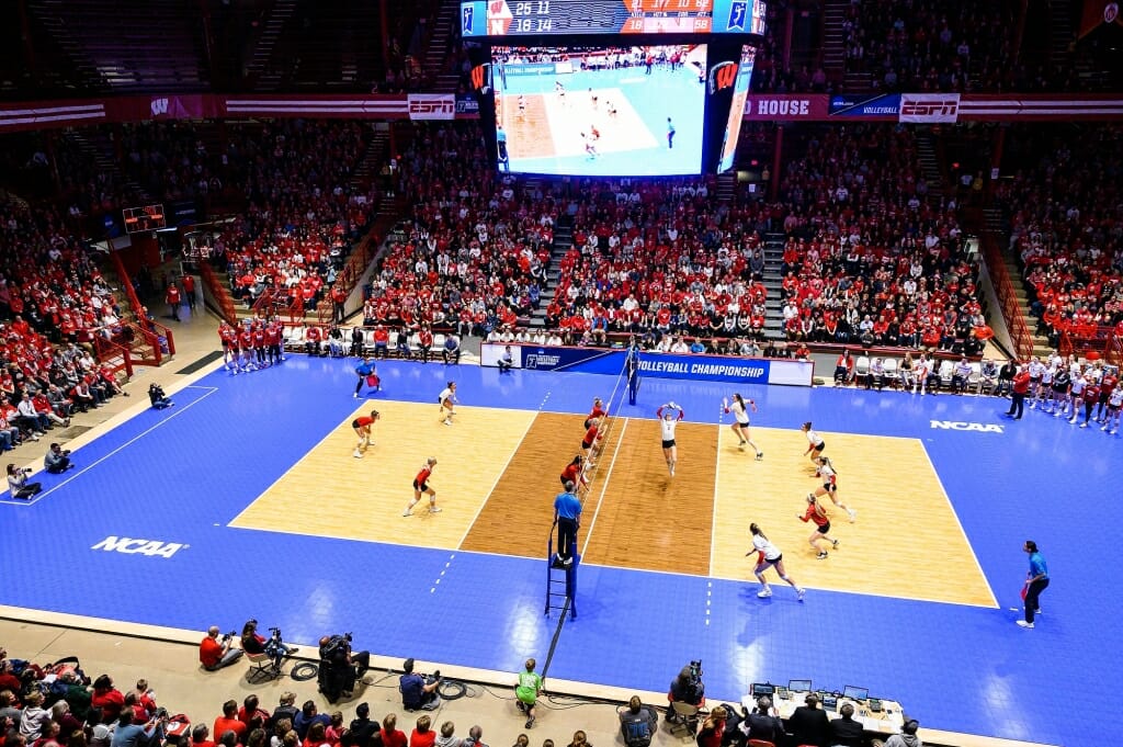 Photo: Wisconsin setter Sydney Hill (2) sets the ball.