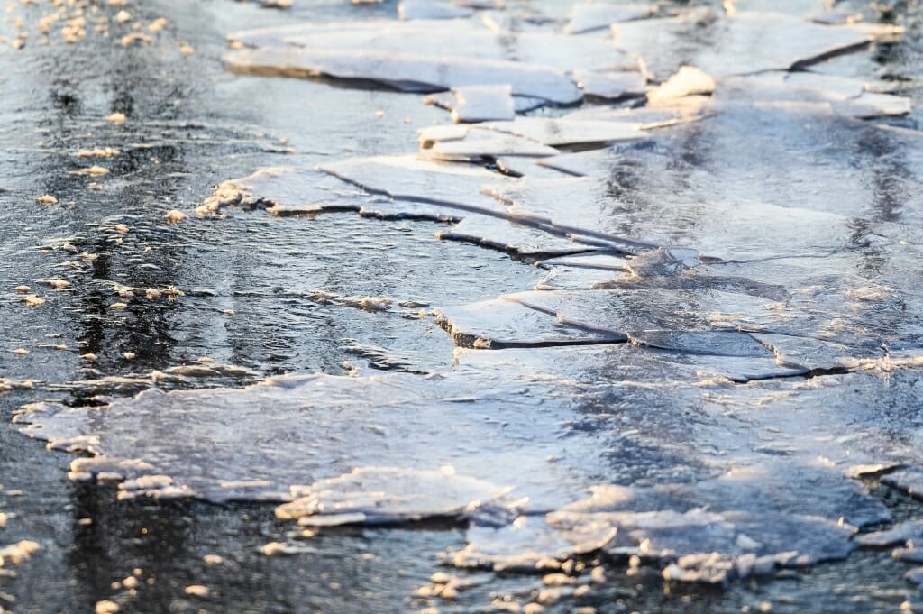 Photo: Broken up ice on open Lake Mendota near shoreline