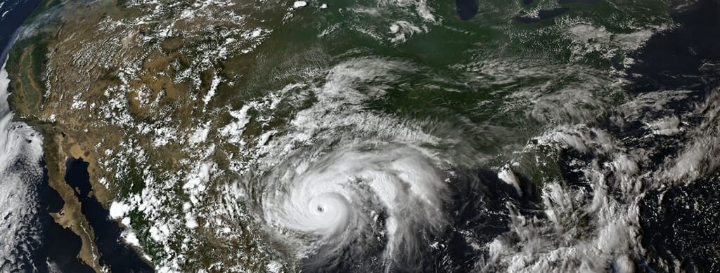 A hurricane pictured from above