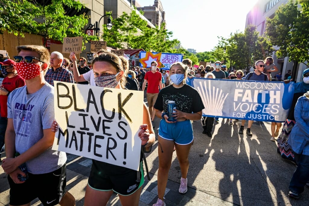 Protestors with Black Lives Matter banner