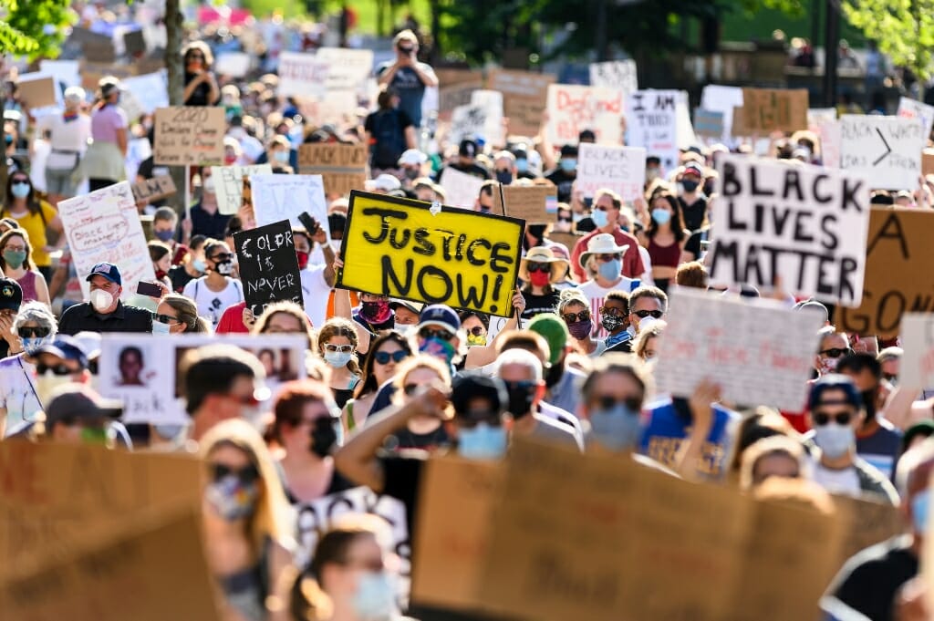 Protestors in street