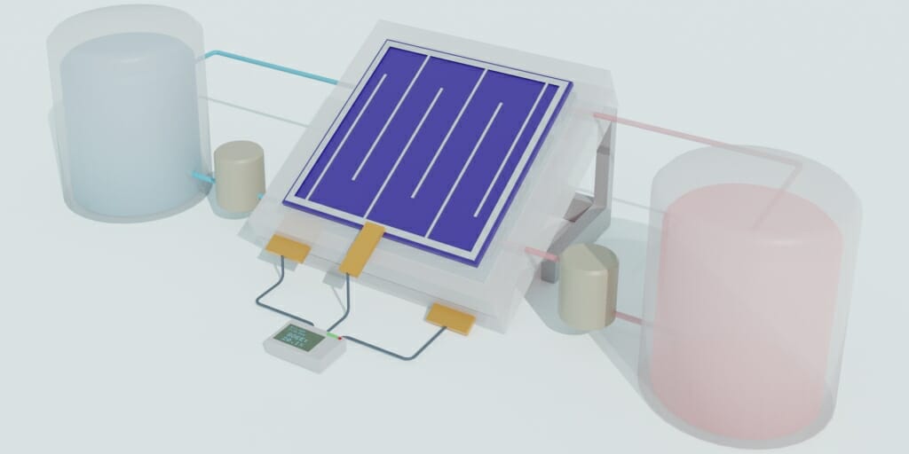 Schematic illustration of an integrated solar flow battery.