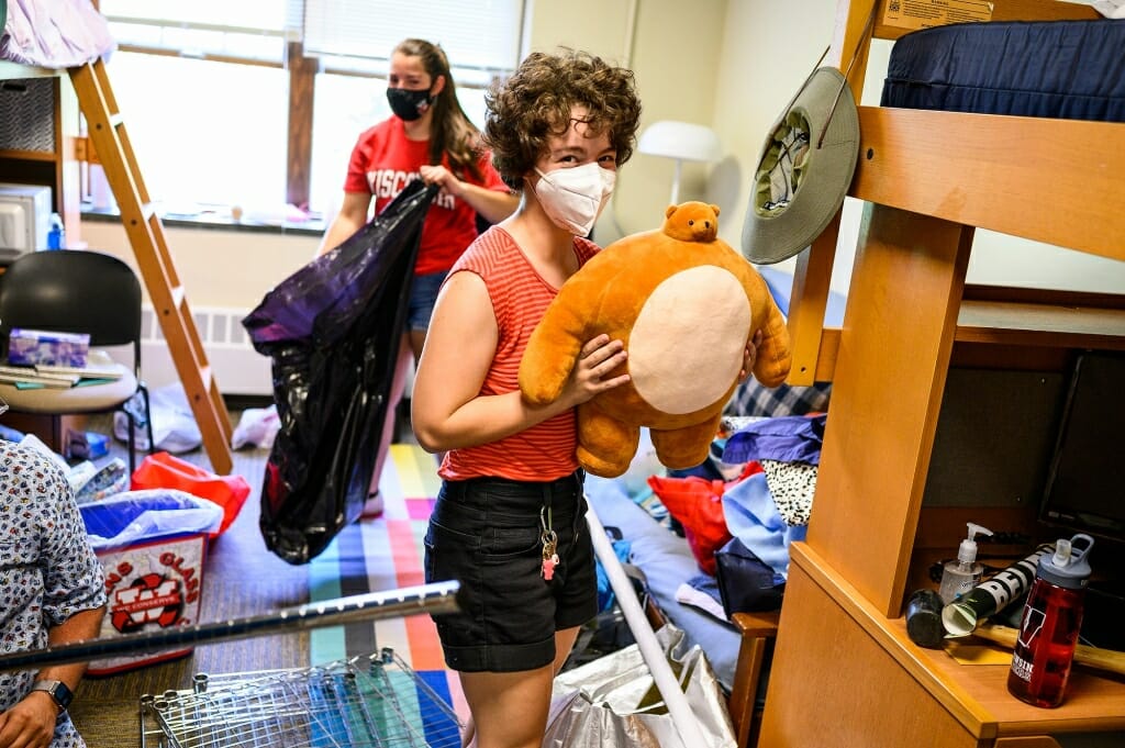 Student Bella Rosenberg, from Chicago, shows off one of her plush animals.