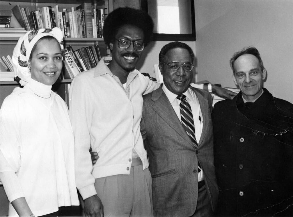 Group photo of Alex Haley, Freida High, Tom Shick and Jan Vansina