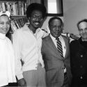 Group photo of Alex Haley, Freida High, Tom Shick and Jan Vansina