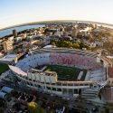 An aerial photo of a football stadium.