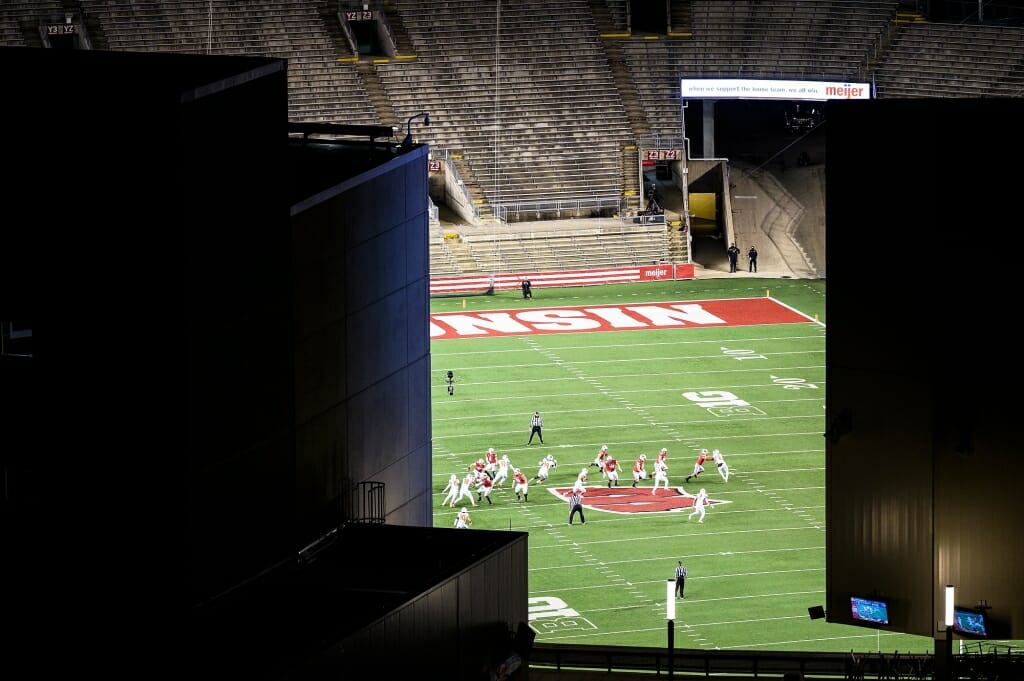 The Wisconsin Badgers football team takes on Illinois before an otherwise empty Camp Randall Stadium.