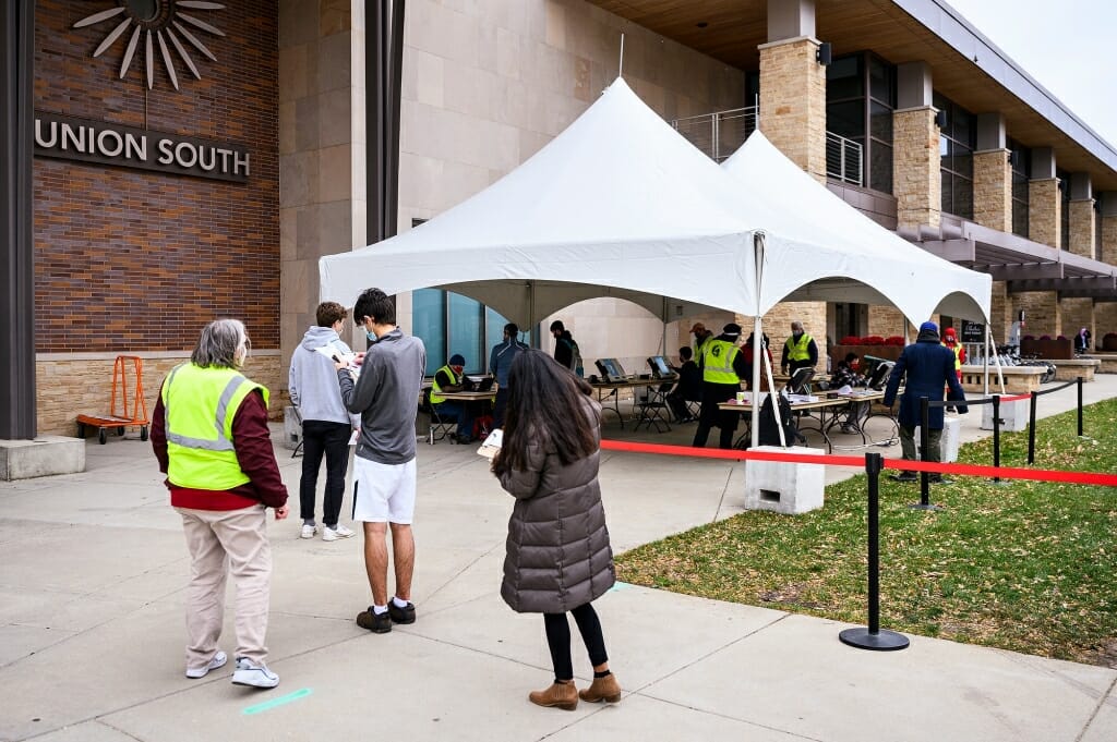 Tents were set up to allow students and others to safely cast their votes during in-person absentee voting.