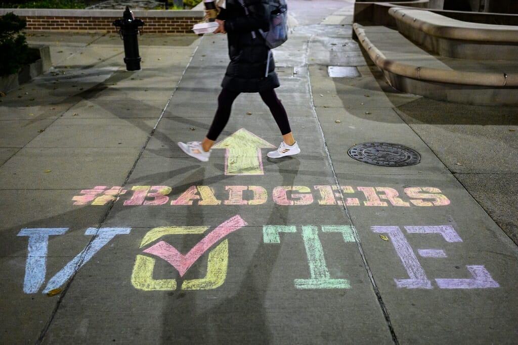 #BadgersVote stencils and a little chalk made for colorful sidewalk art.