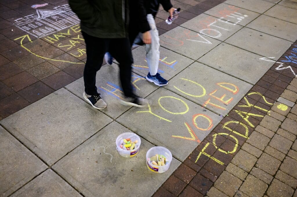 The evening was clear but cool for the chalkers.