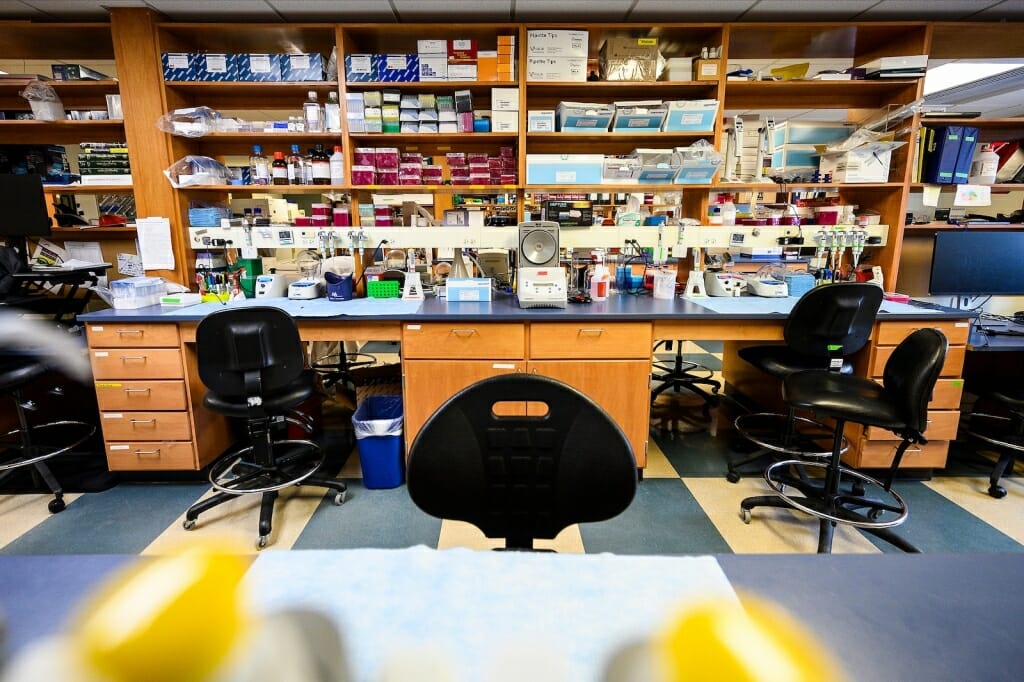 Laboratory with empty chairs and no people