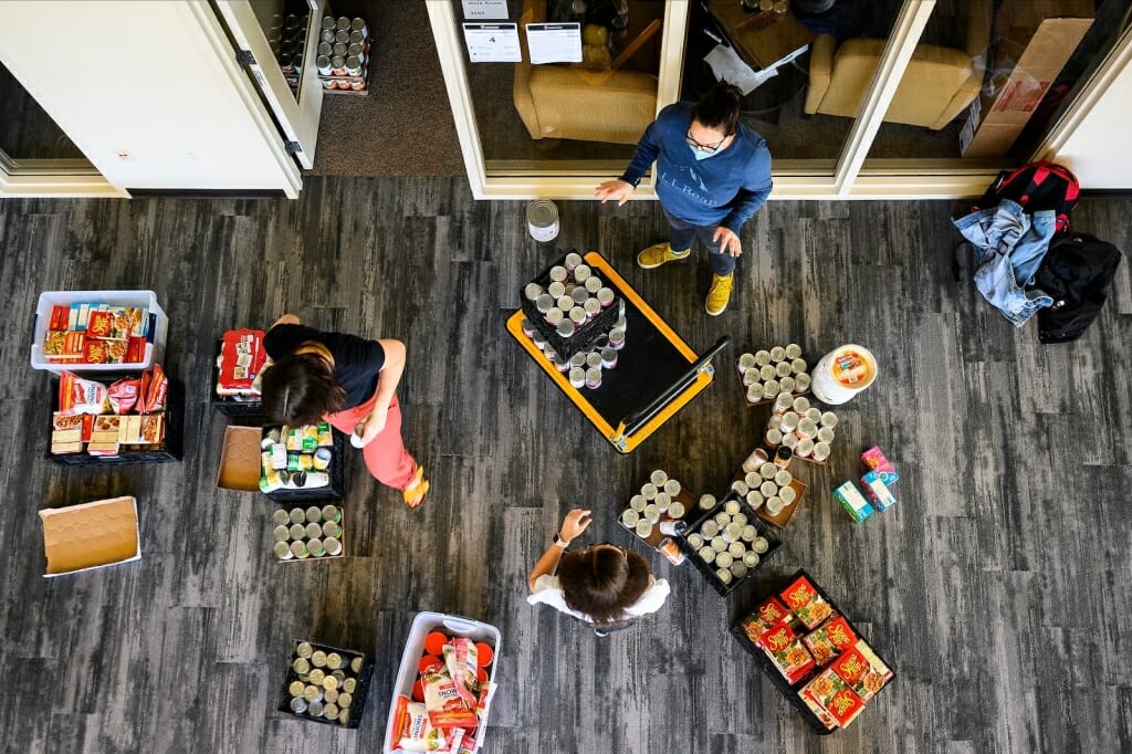 Bins of food viewed from above