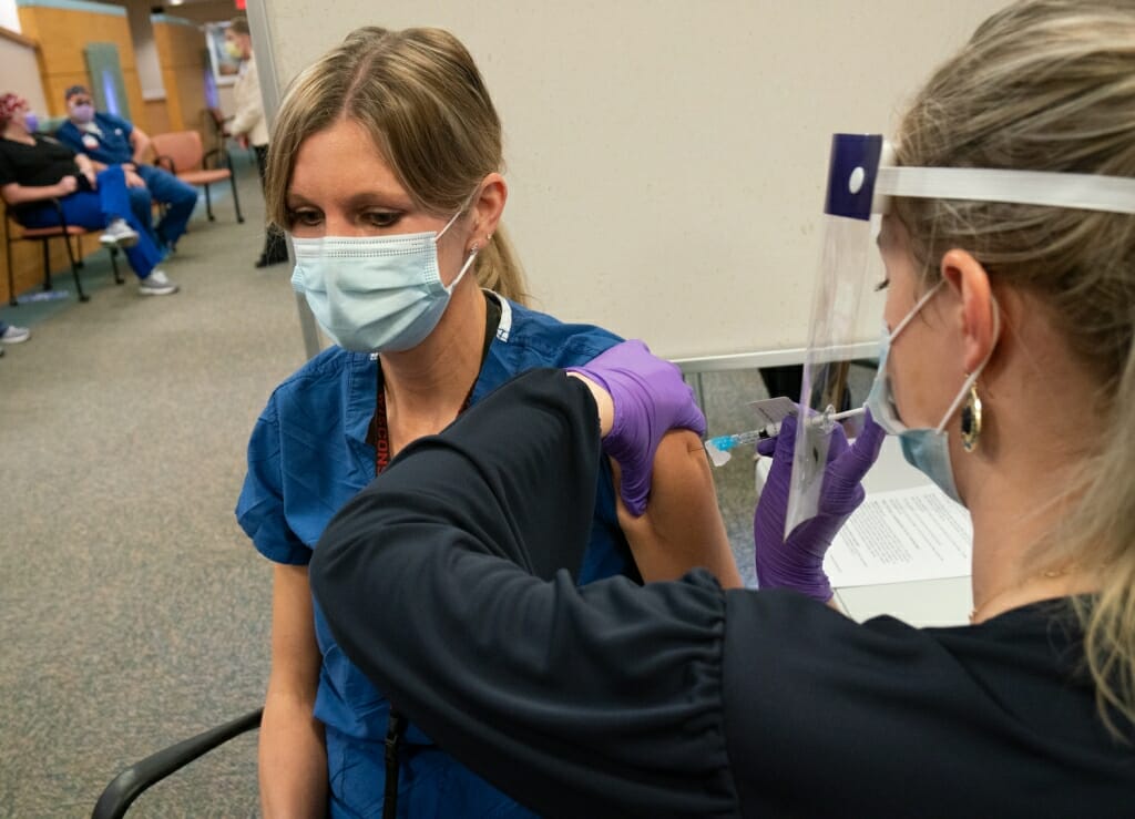 Finally, Dr. Ann Sheehy, UW Health Hospitals, a doctor who treats COVID-19 patients was our third healthcare hero to receive the COVID-19 vaccine.