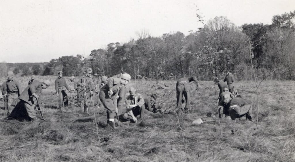 Civilian Conservation Corps workers planting a prairie at the Arboretum, November 2, 1936