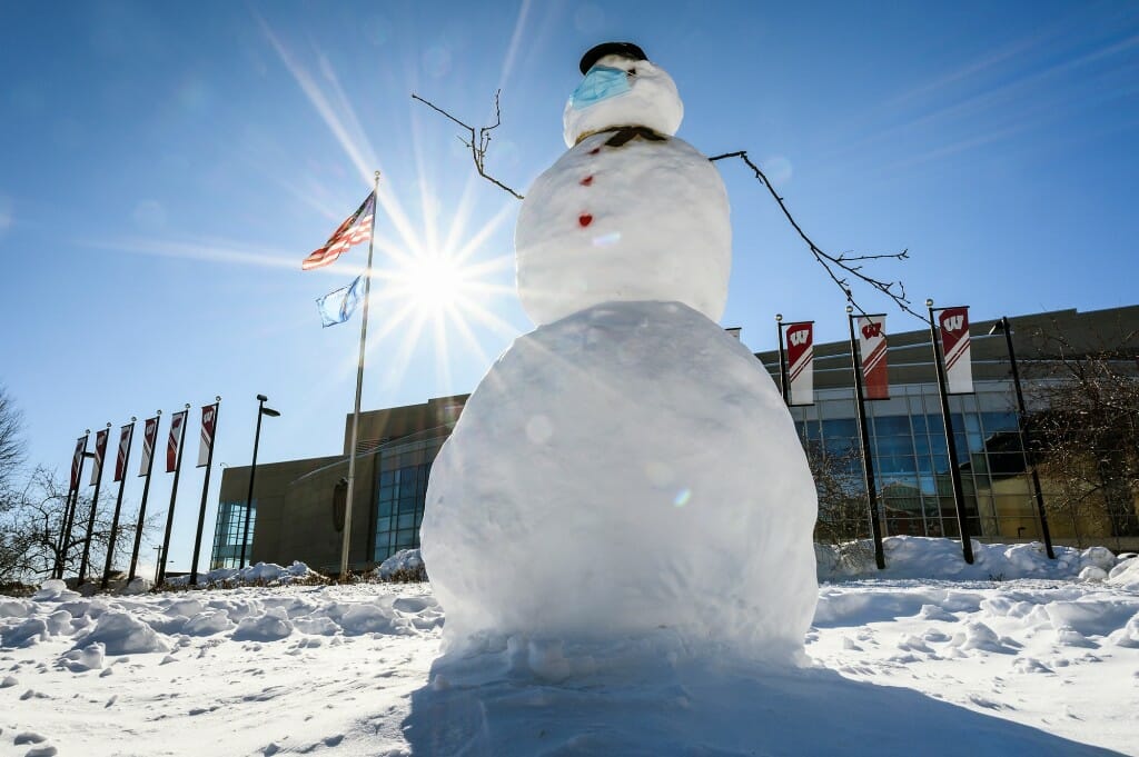 A friendly wave from this snowman outside the Kohl Center.