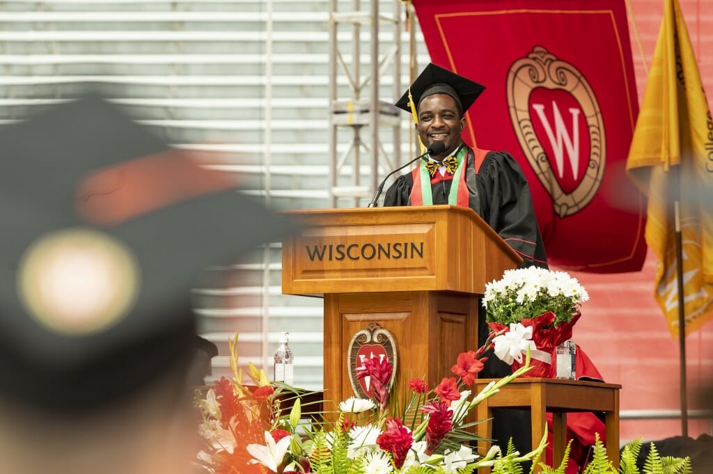 Photo of Mwakatika at the podium.