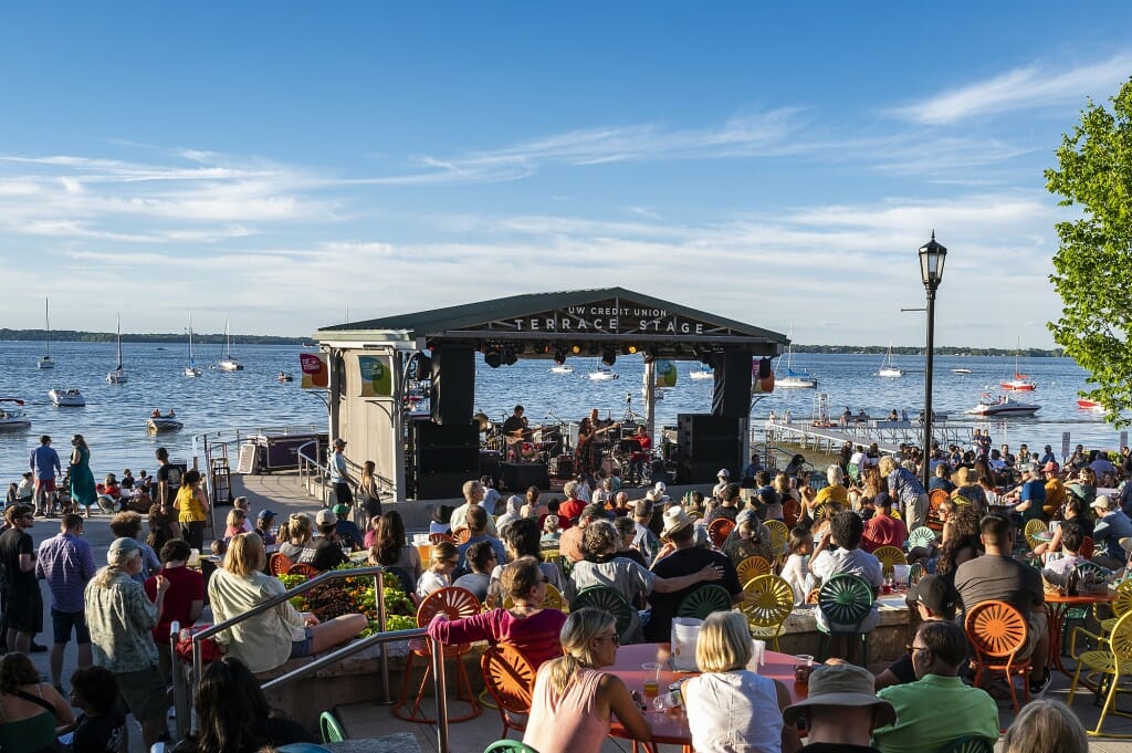 The Donna Woodall Group performed at a Madison Jazz Festival event held at the Memorial Union Terrace.