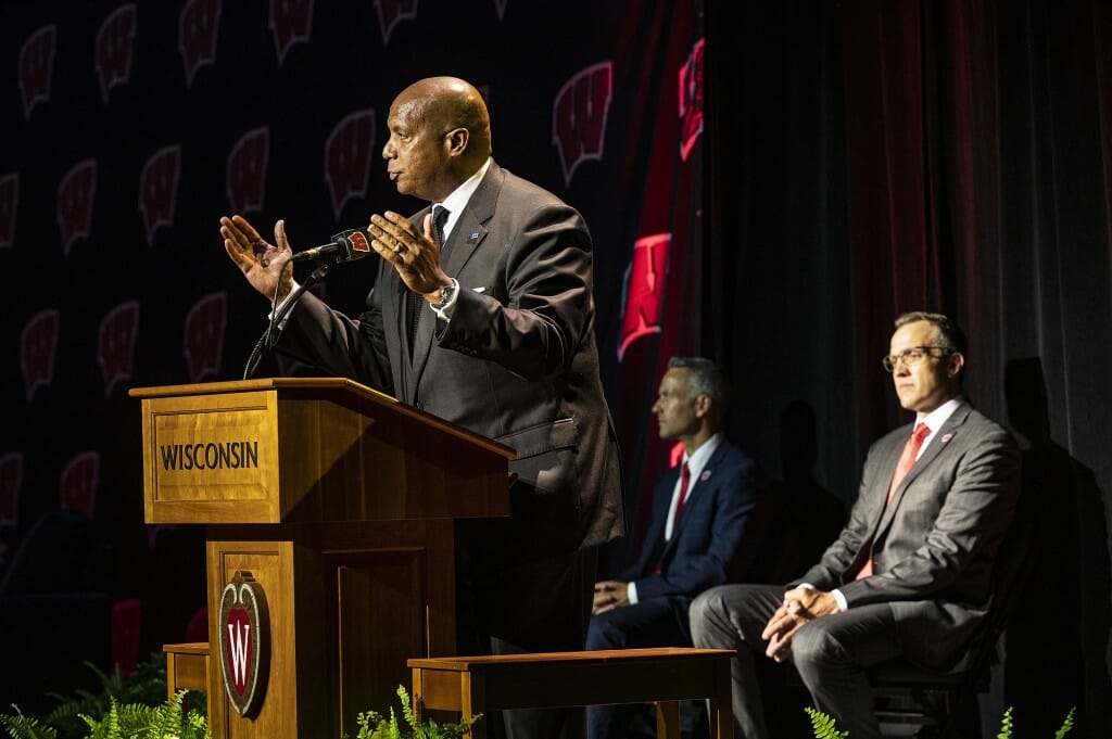 Kevin Warren, Big Ten Conference commissioner, speaks during the press conference.