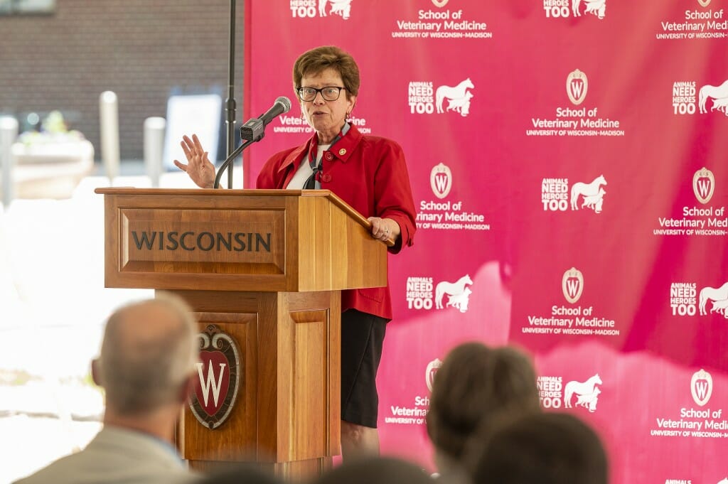 Chancellor Rebecca Blank addresses the crowd at the groundbreaking event.