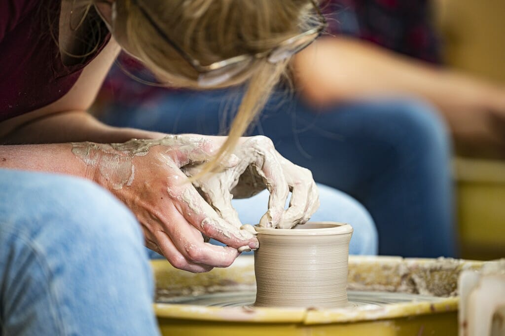 UW graduate student Gretchen Seim works during the open studio session.