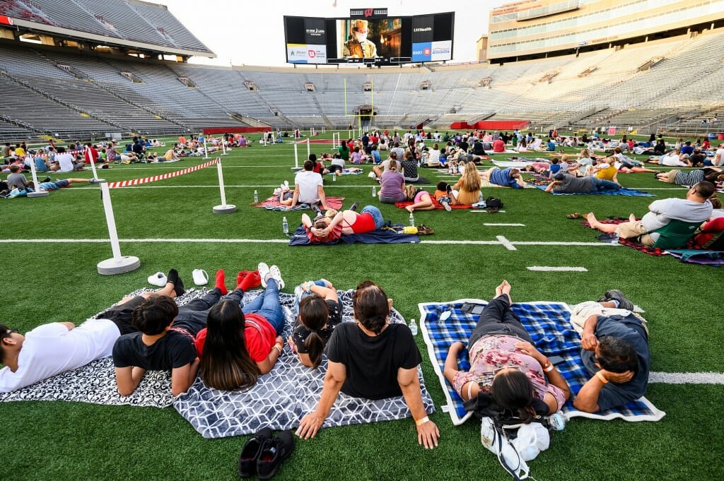 The movie played on the north end videoboard, which is 101 feet wide and 42 feet tall. At just over 4,281 square feet, it is roughly the size of the Kohl Center basketball floor. 