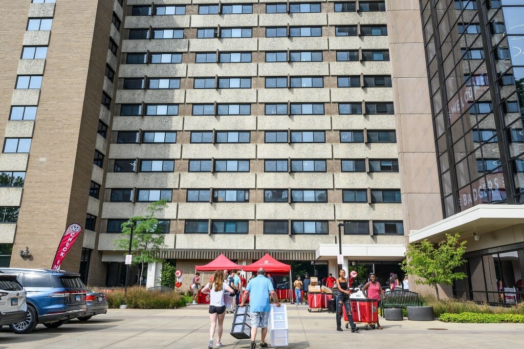 The elevators were getting a workout at Sellery Hall during move-in day.