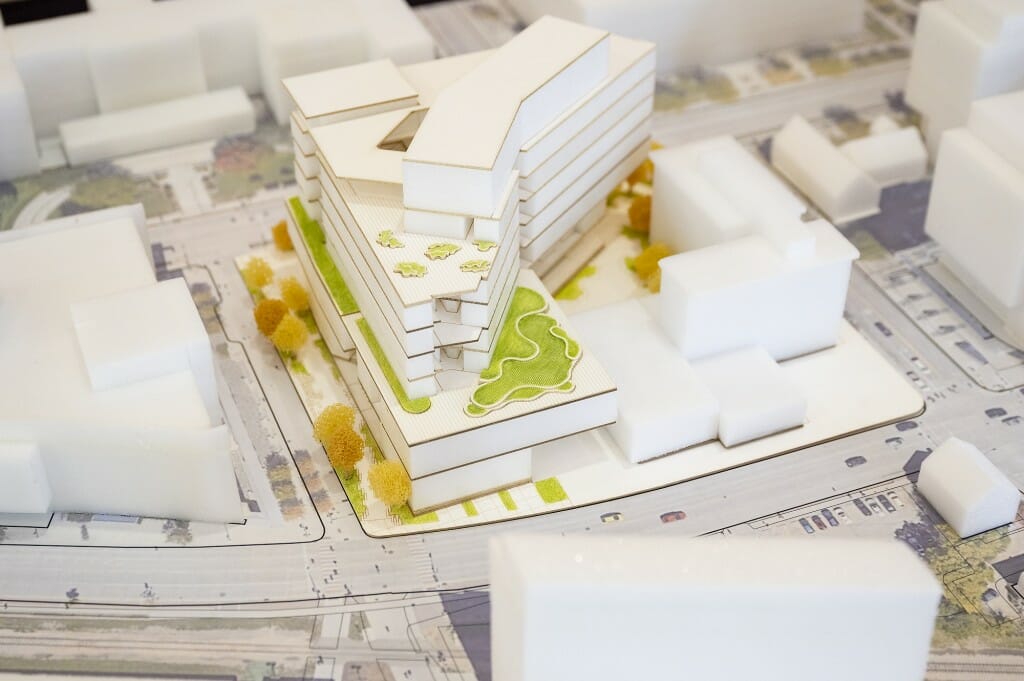 A 3-D model of the the proposed building.